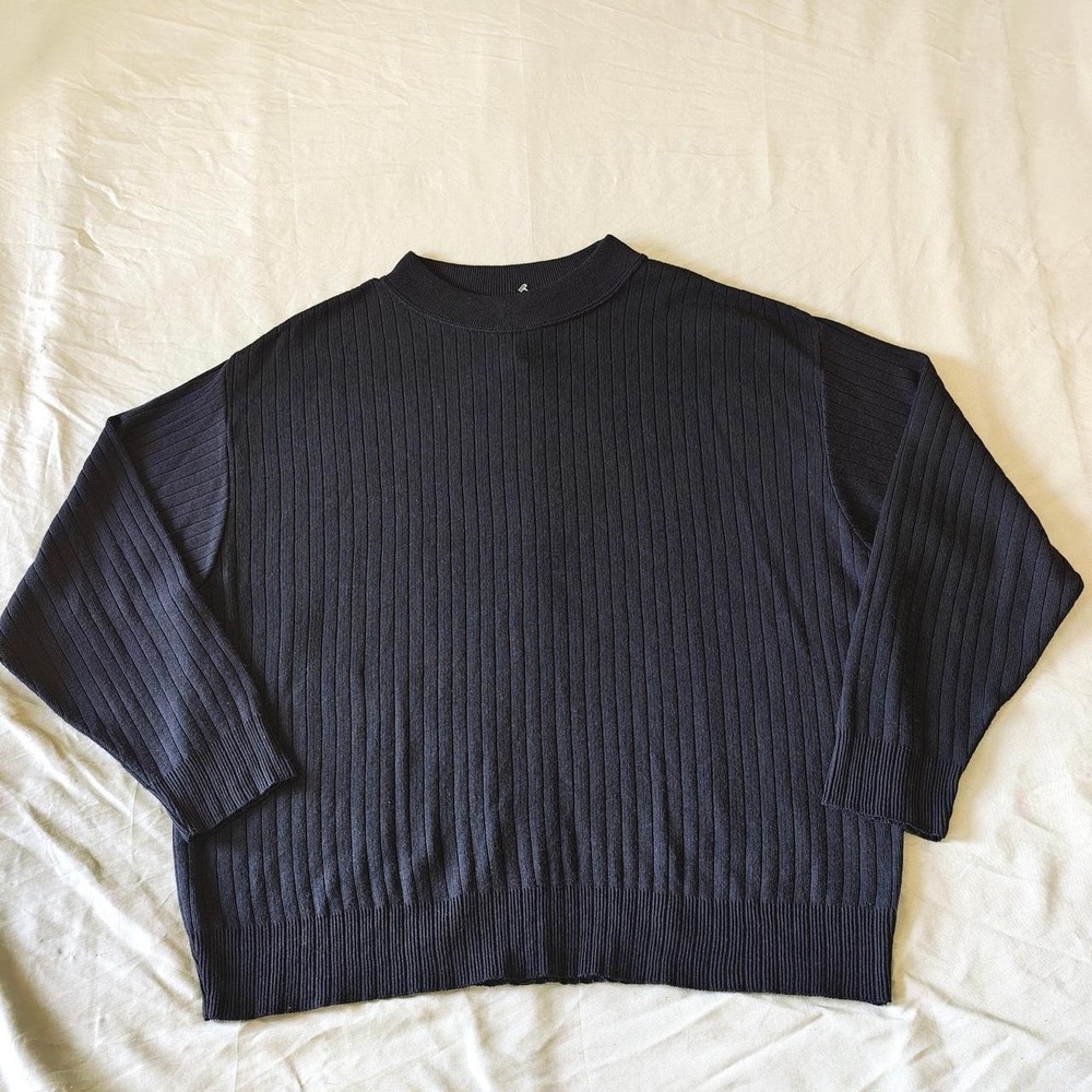 Vintage Sag Harbor Woman Navy Blue Ribbed Sweater Plus Size 2XL 3XL 90s Crewneck